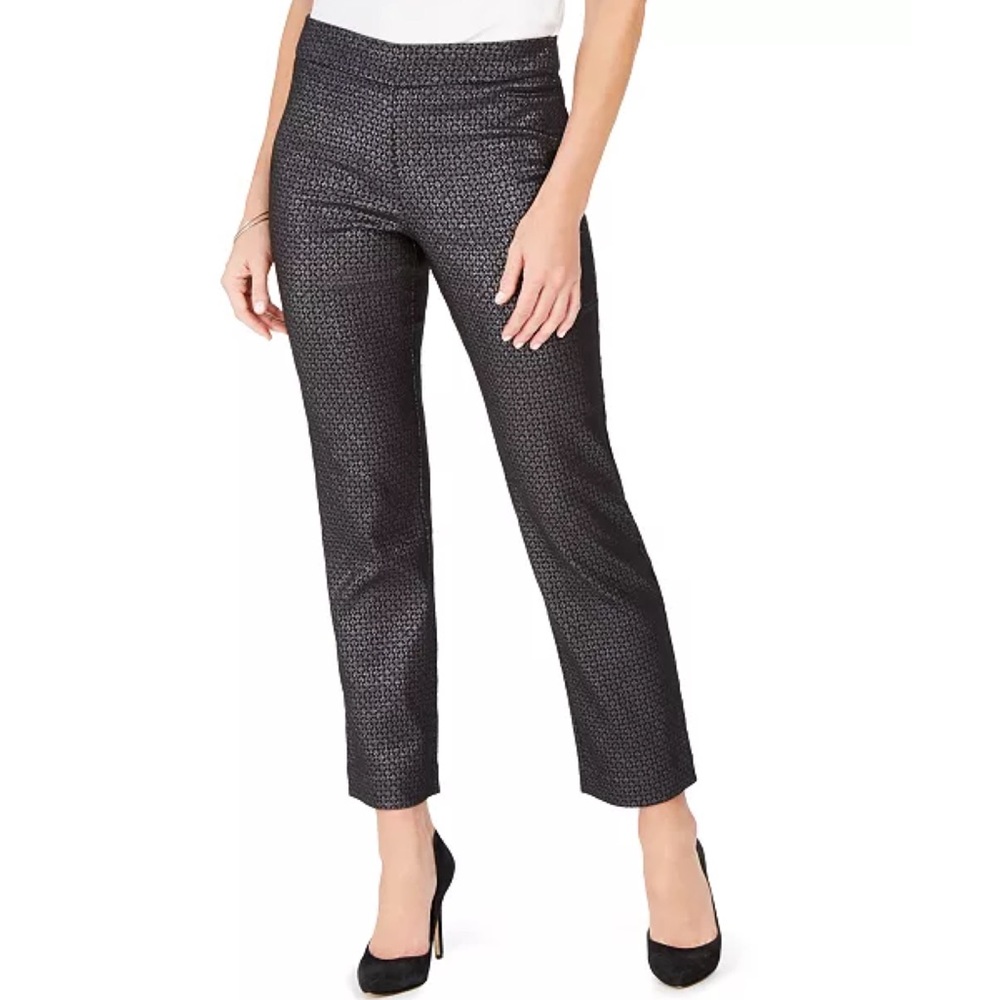 JM COLLECTION Pull-On Foil Jacquard Pants